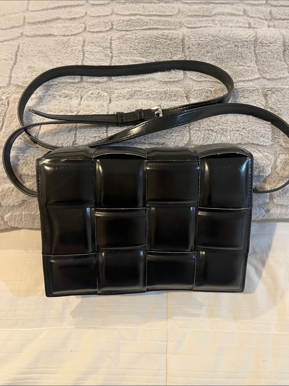 Express Black Woven-Panel Shoulder Bag